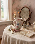 Victorian Porcelain Swan-Handled Vase | Pink & White | Floral Relief | Gold Trim | Antique