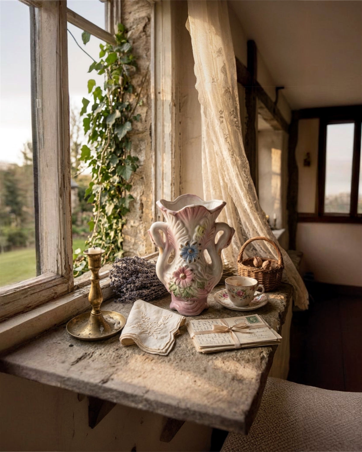 Victorian Porcelain Swan-Handled Vase | Pink & White | Floral Relief | Gold Trim | Antique