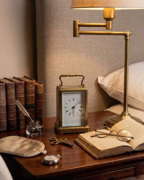 Antique 12cm French Brass Carriage Clock – Bevelled Glass