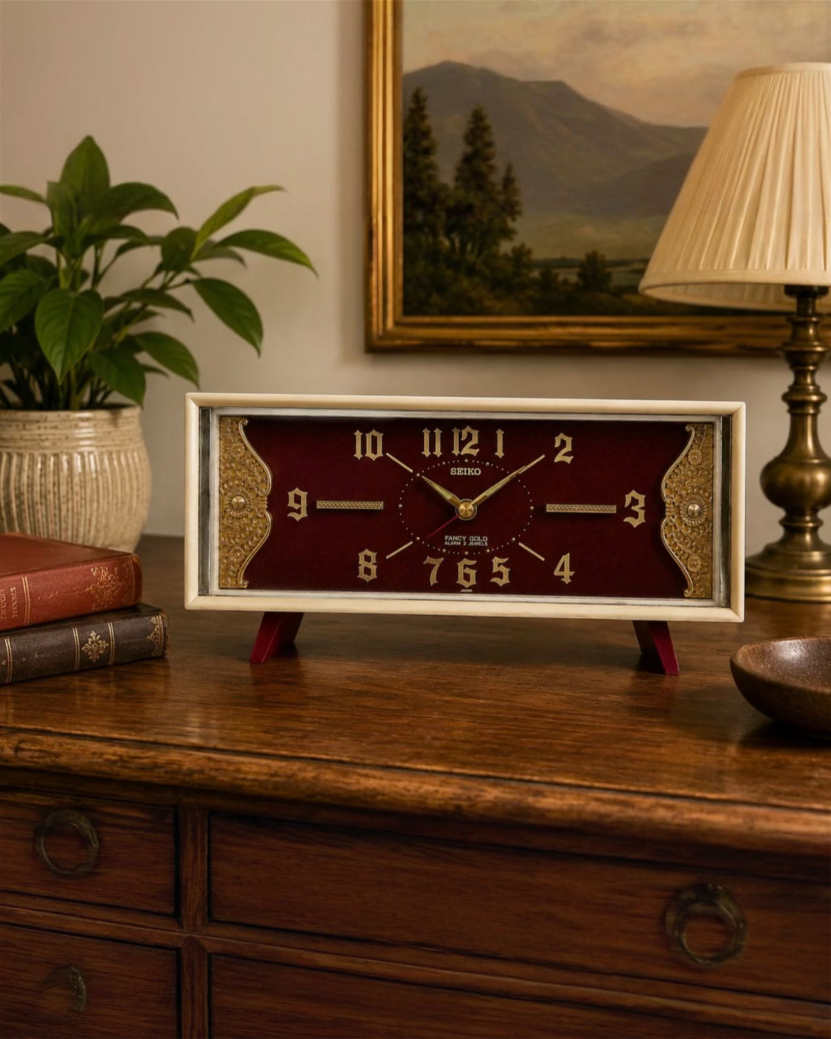 Vintage 1970s Seiko "Fancy Gold" Musical Alarm Mantel Clock – Two-Jewel Movement