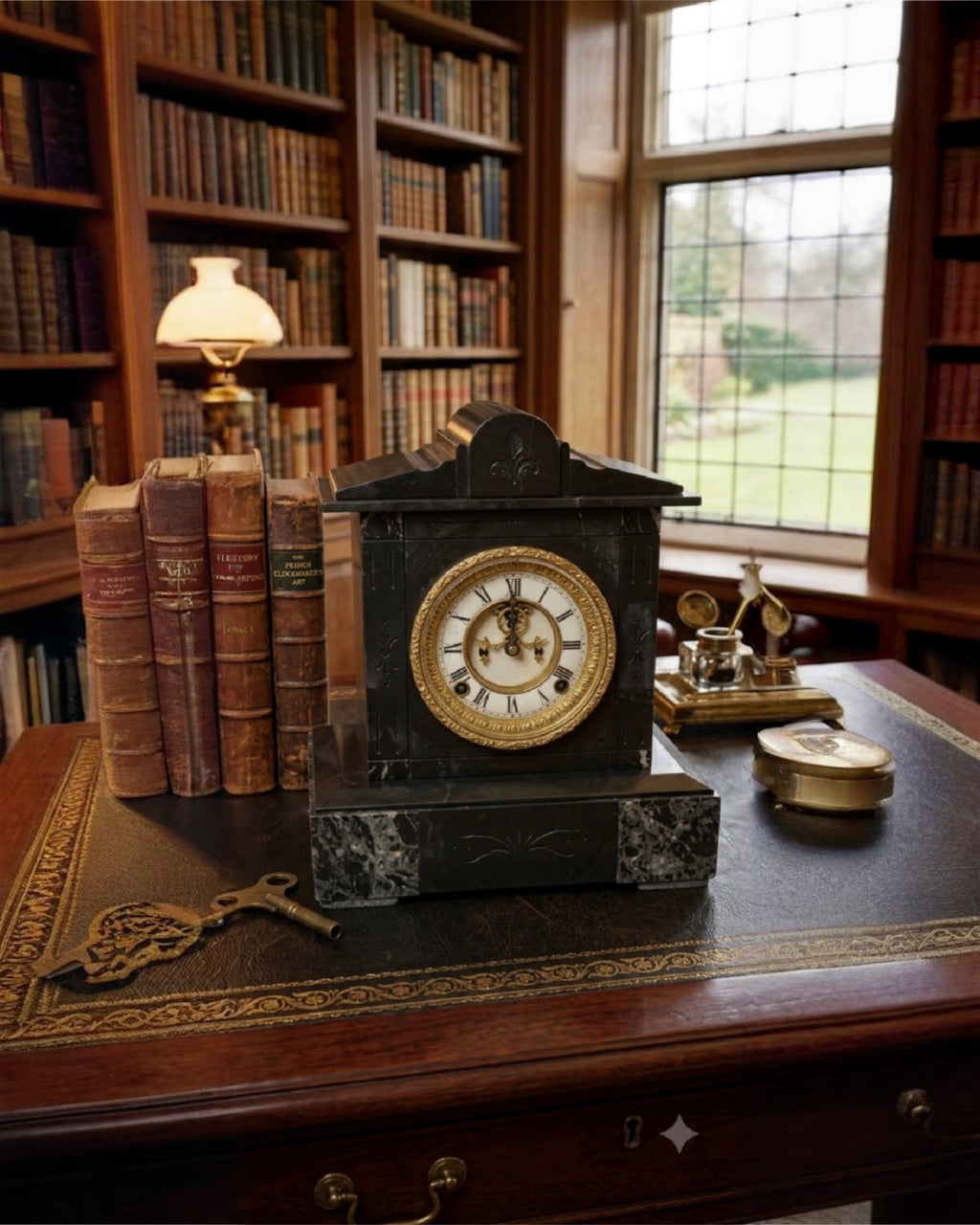 Antique Ansonia Black Slate & Verte Marble Mantel Clock (c. 1880)