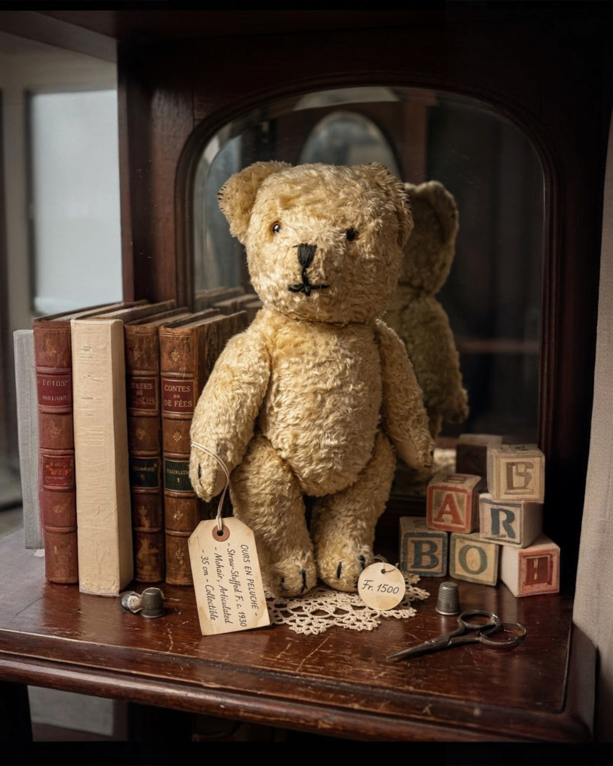 Französischer Vintage-Teddybär mit Strohfüllung – 35 cm großes Mohair-Sammlerstück