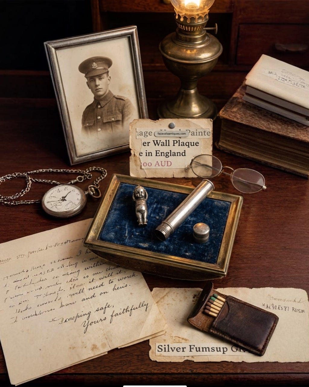 WWI Silver Fumsup Good Luck Charm with Original Carry Tube | Soldier’s Talisman | c.1914–1918