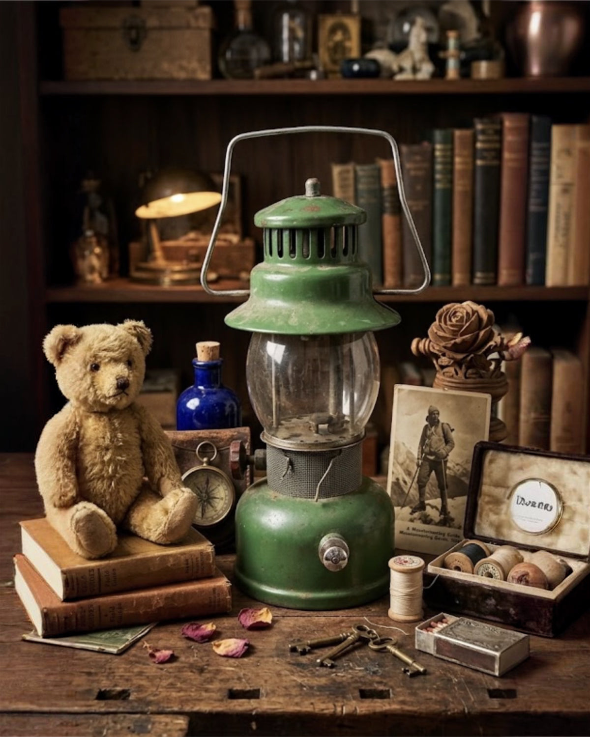 Vintage Green Camping Lantern | Coleman Style | Original Glass Globe | Outdoor Collectible